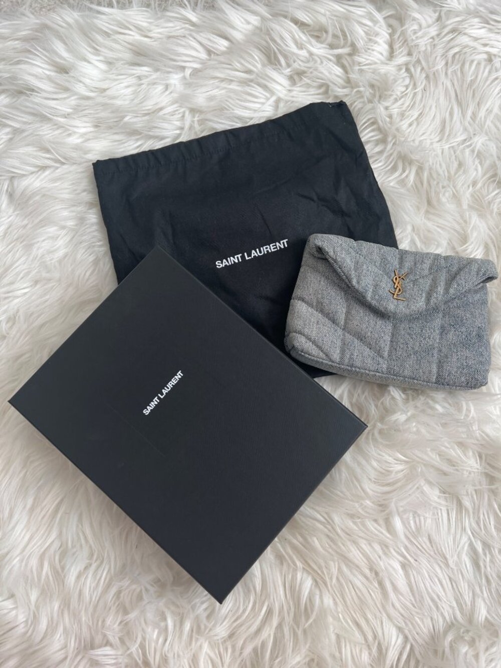 Saint Laurent Loulou Small Puffer Denim Pouch Clutch